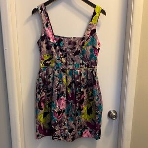 BB Dakota Purple Floral Watercolor Dress with Teal & Lime Accents